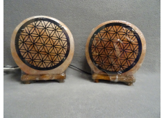 Zoutlamp met flower of life plexiglas